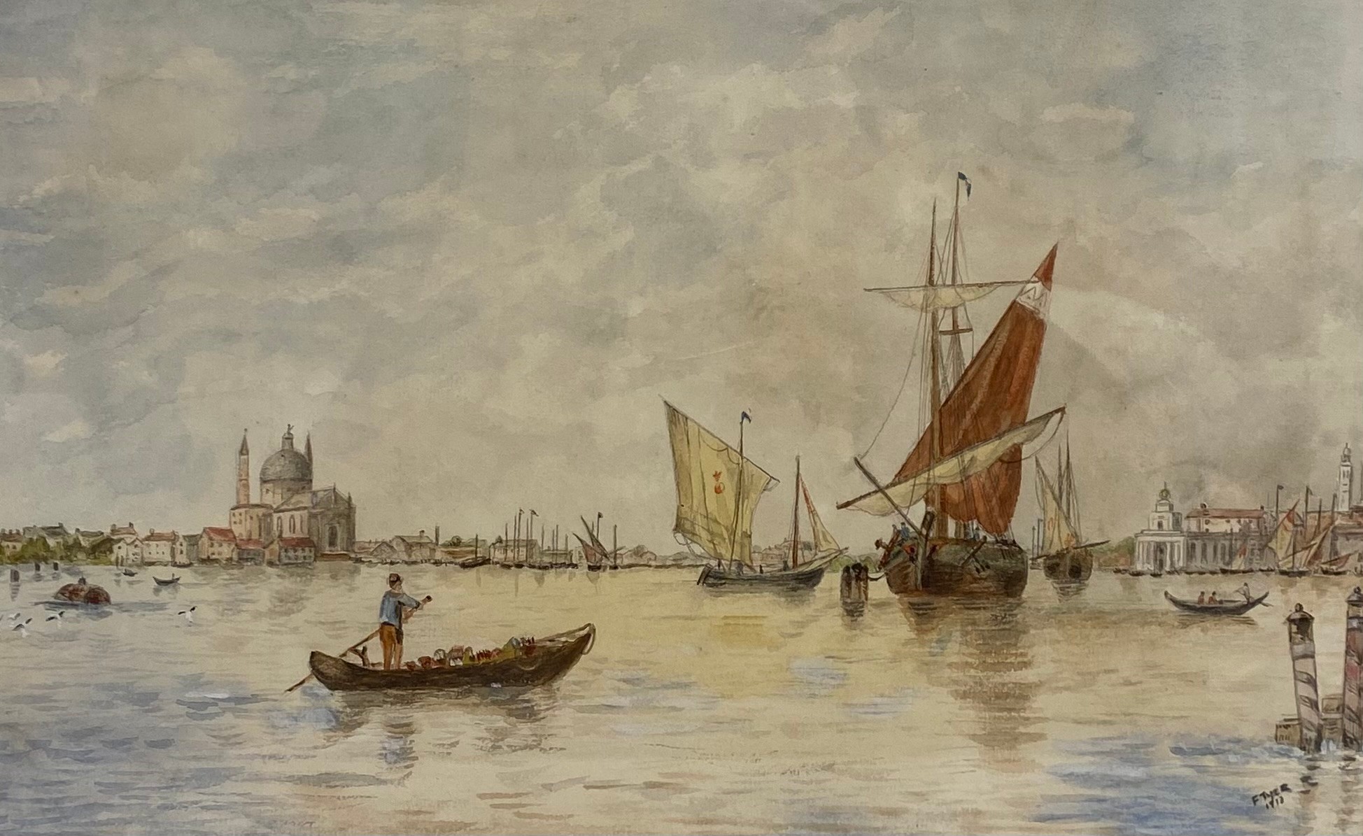 A pair of early 20th century watercolour views of Venice by F. Tyer. Both signed and dated 1913 - Image 2 of 6
