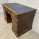 A C.1900 oak twin pedestal desk in three sections with blue leather lined top over an arrangement of - Image 4 of 6