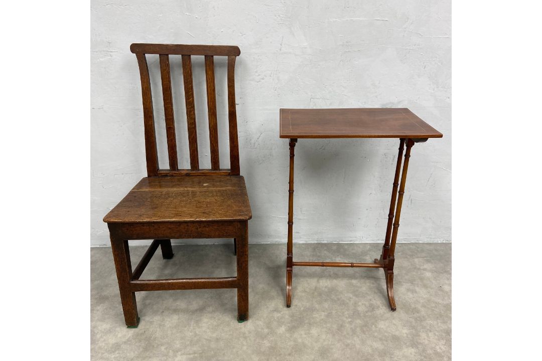 A Georgian oak dining chair together with a Regency style mahogany occasional table with satinwood - Image 1 of 5