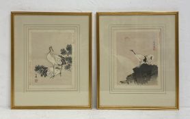 A pair of late 19th/early 20th century Japanese Meiji period Shijo-school woodcut prints depicting