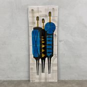 A signed mid-century Italian tiled wall panel or tabletop with glazed abstract figural design by