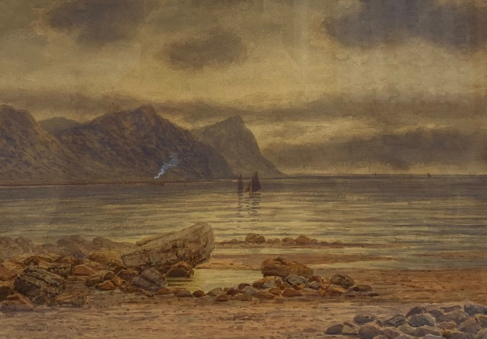 Three 19th century and later watercolour sea and landscapes. All framed and glazed. H.44 W.56cm - Image 3 of 8
