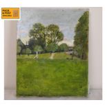 A small unframed oil on canvas, bridge in a landscape. 19x24cm.