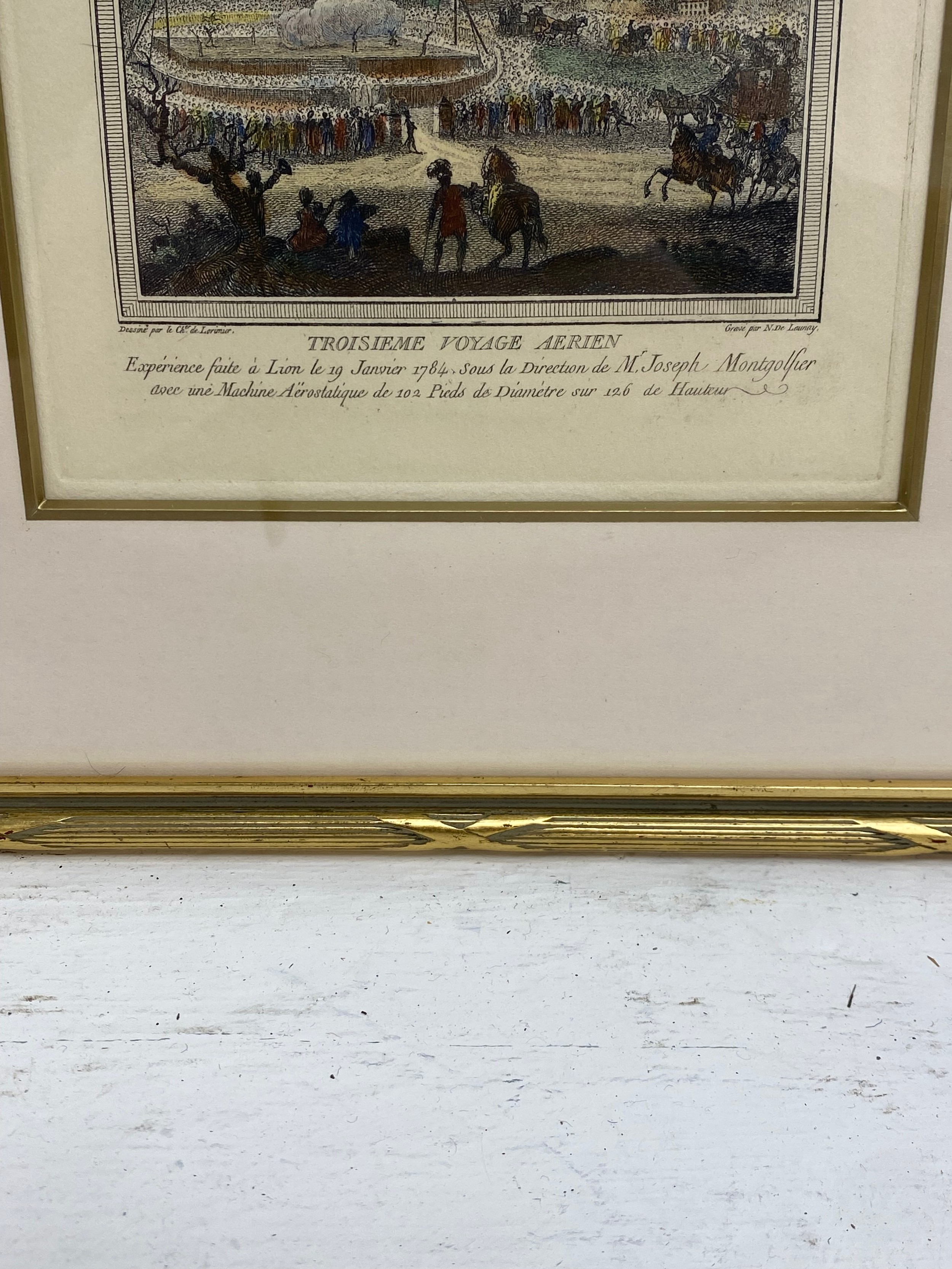 A pair of French 18th century hand coloured engravings depicting early hot air balloon flights by - Image 5 of 6