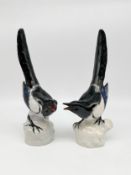 A pair of vintage Russian USSR Lomonosov porcelain magpies with maker's marks. H.26cm each