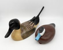 A contemporary hand carved and painted decoy duck titled 'Pintail Drake' by Karen McKnight