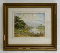 A late 19th/early 20th century watercolour landscape titled 'Flooded Countryside Near Newent,