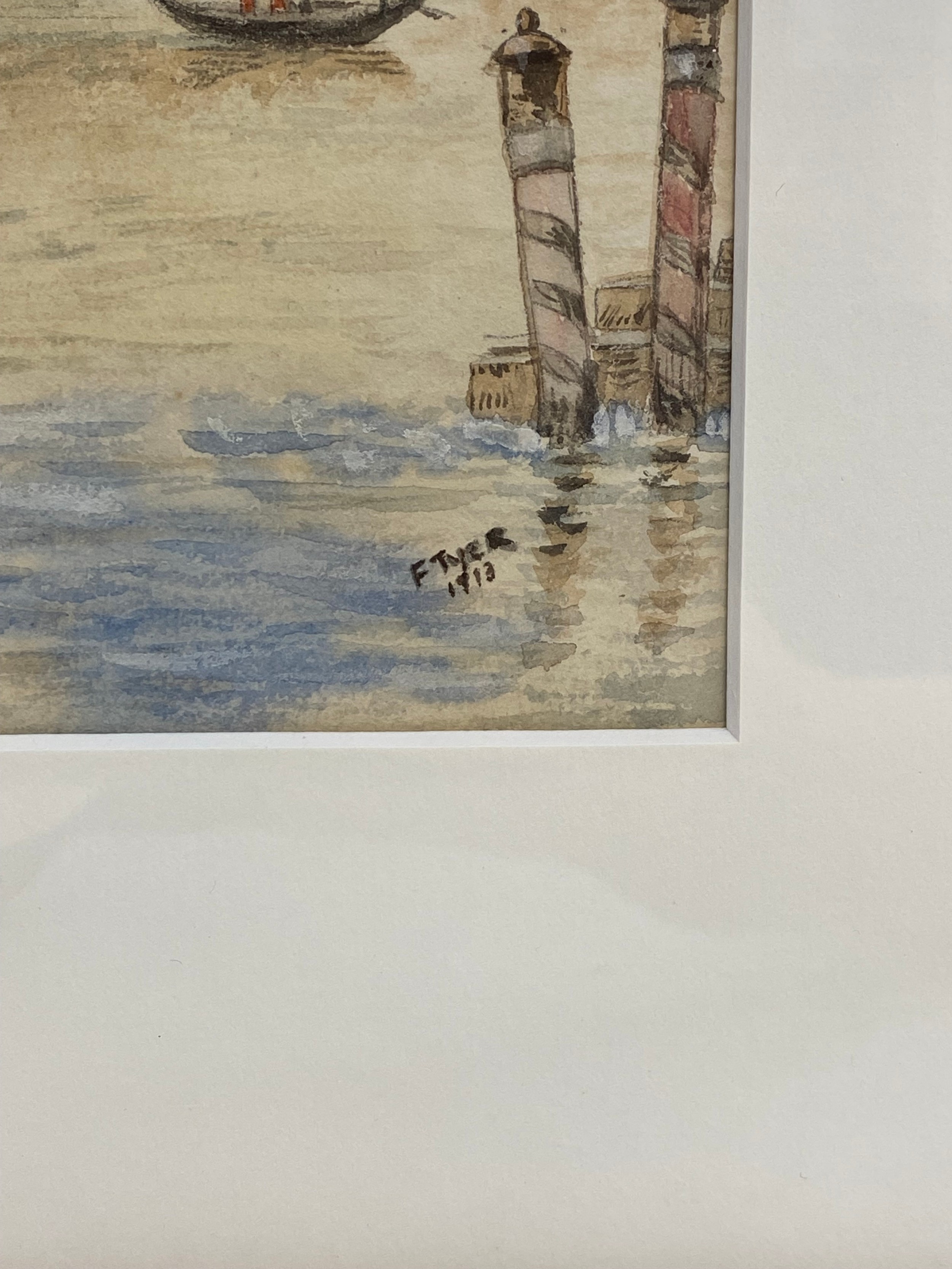 A pair of early 20th century watercolour views of Venice by F. Tyer. Both signed and dated 1913 - Image 4 of 6