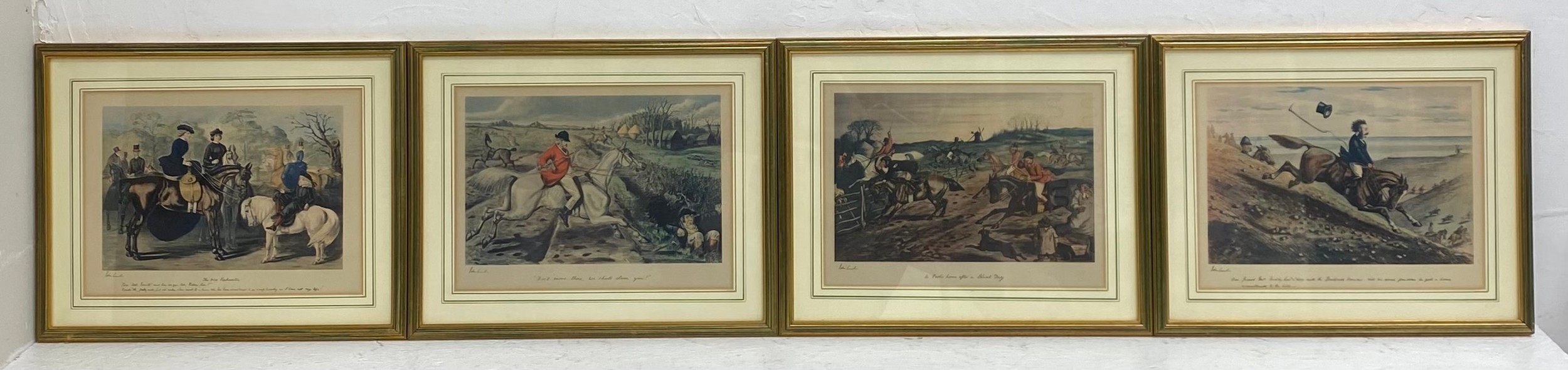 A set of four prints depicting hunt scenes after the original illustrations by John Leech. All