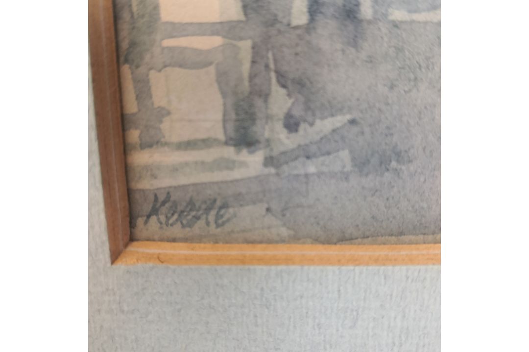 A framed and glazed watercolour study, figures in a classical architectural setting, signed Keene. - Image 4 of 5