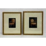 Two 20th century watercolour studies of Louis XVI giltwood Aubusson tapestry upholstered fauteuil