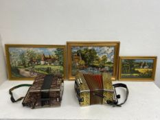 A Hohner 2915 Vienna or Pokerwork Diatonic accordion together with a similar Hohner Club II and