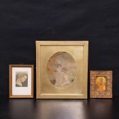 A late 18th/early 19th century silk needlework embroidery in a gilt frame together with a vintage