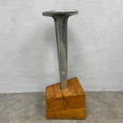 A contemporary cast aluminium and hardwood sculptural Nail Stool by Stephen Einhorn. H.82cm.