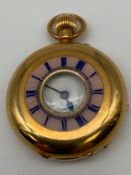 A late 19th century 18ct hallmarked gold lady's half hunter pocket fob watch with opalescent pink