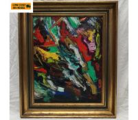 A contemporary Abstract Expressionist style oil on board, signed to the bottom edge in a gilt frame.