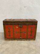 A late 19th/early 20th century Greek travel trunk with domed metal clad top and carcass by Athan. B.