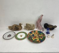 A mixed lot to include a pair of 19th century miniature Staffordshire porcelain dogs, a hand