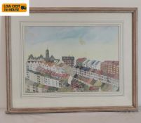 A framed and glazed watercolour, urban terraces, unsigned. 52x42cm.