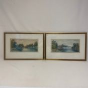 A pair of English school watercolours, figures punting on a river, signed Allan, framed and