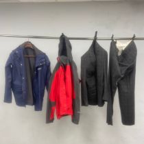A mixed lot of gentlemen's clothes to include North Face and Gelert jackets and a Chester Barrie