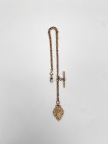 A hallmarked 9ct yellow gold Albert chain with graduating links and t-bar or toggle clasp fitting