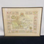 A 20th century hand coloured map of Richmond Park, signed bottom right. Framed and glazed. 60x46cm.