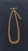 A vintage 9ct yellow gold Albert fob chain with graduating hallmarked links and t-bar or toggle