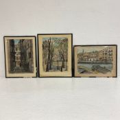 Three C.1900 watercolours depicting Parisian street scenes, all signed JB. 39x31cm. (Largest)