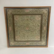 A Chinese 19th century silk needlework embroidered throne cushion cover with allover scrolling