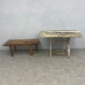 A C.1900 white painted Jones sewing machine base with matched marble top together with a Brutalist