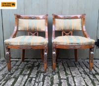 A pair of French Empire style salon chairs with ormolu mounts. H. 87cm.