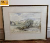 A 20th century watercolour depicting a church ruin in a rural landscape, signed P. Moore to the