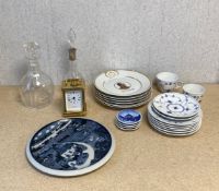 A mixed lot to include a set of six hand painted and gilt porcelain plates with portraits of