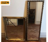 Two vintage gilt framed wall mirrors. 92x32cm. (Largest).