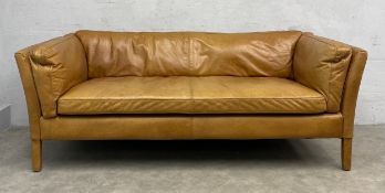 A contemporary Halo Groucho tan leather two-seater sofa from John Lewis. H.66 W.179 D.80cm