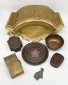 A mixed lot to include a C.1900 Arts & Crafts pewter inlaid hammered copper plate in the manner of