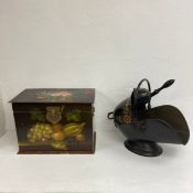 A vintage hand painted and lacquered box together with a similarly decorated Victorian coal