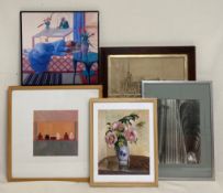 A mixed lot of prints after the originals by David Hockney and Pissaro etc. All framed and glazed.