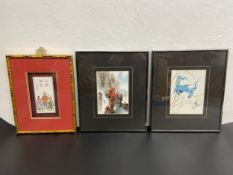 A vintage Chinese porcelain plaque depicting the three star gods Fu Lu Shou together with a pair