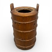 A vintage pine storage barrel or corn bin with white plastic insert. H.78 Diam.45cm.