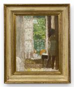 Bernard Dunstan RA (1920-2017), an early 20th century Impressionist oil on board titled 'Hotel Des