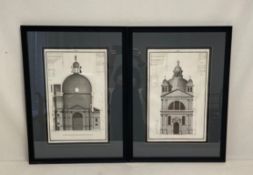 A pair of 18th century Italian architectural engravings by Davide Rossi depicting buildings designed
