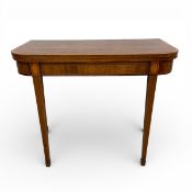 A Georgian mahogany and satinwood inlaid card table with fold-over gateleg action on square tapering