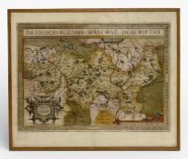A engraved and hand coloured 'Old Map of Brandenburg' after the 1598 original by Abraham Ortelius.
