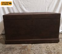A 19th century waxed and painted pine blanket box with metal carrying handles. H.51 W.91 D.51cm.