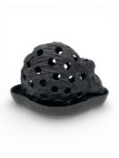 A vintage Wedgwood black basalt 'Porcoipins for Snowdrips' or hedgehog bulb pot and tray with