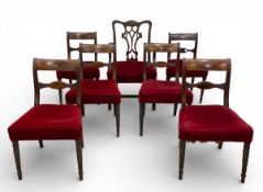 A matched set of 19th century chairs to include a Chippendale style armchair, five satinwood