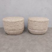 A pair of contemporary stools with woven fabric upholstery. H.43 W.58 D.45cm
