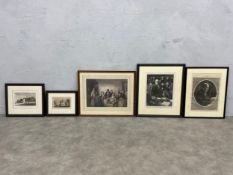 A mixed lot of five 19h century and later engravings. All framed and glazed. 53x43cm. (Largest)